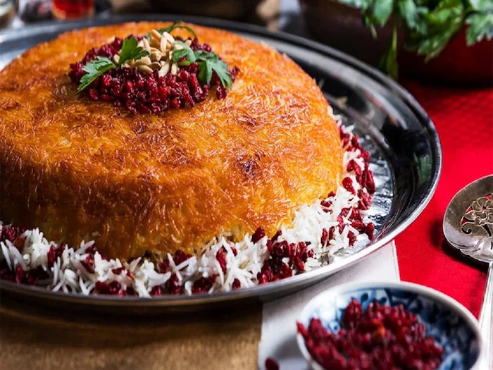 ته چین مجلسی دیزاین شده با زرشک 65464654120