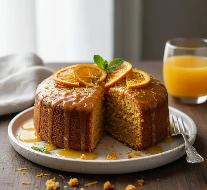 کیک خیس پرتقالی خانگی تازه پخته شده 64654210
