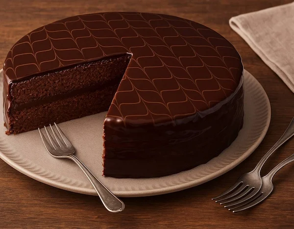 کیک ساچر شکلاتی اتریشی دیزاین شده با گاناش شکلاتی 3541564120