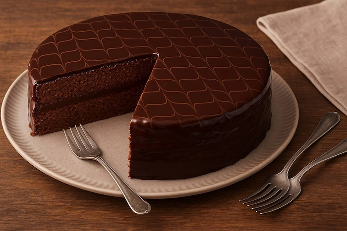 کیک ساچر شکلاتی اتریشی دیزاین شده با گاناش شکلاتی 3541564120