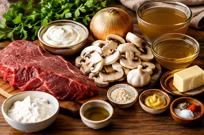 مواد لازم برای تهیه بیف استراگانف