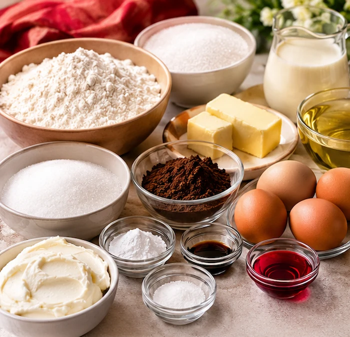 مواد لازم برای تهیه کیک ردولوت پنیری
