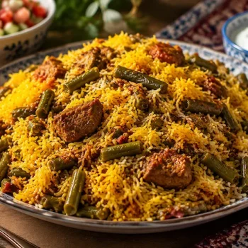 لوبیا پلو با گوشت تکه‌ای