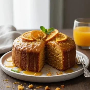 کیک خیس پرتقالی خانگی تازه پخته شده 64654210